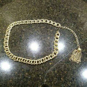 Gold Tone Chunky Tassel Charm Belly Body Chain Link Belt 30" Maximum Vintage
